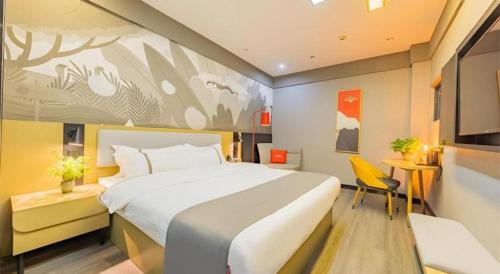 Postel nebo postele na pokoji v ubytování Thank Inn Hotel Hubei Wuhan Caidian Zhong Fa Xincheng Tongji