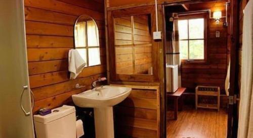 a bathroom with a sink and a toilet in a cabin at Ma-Oya Retreat in Pinnawala