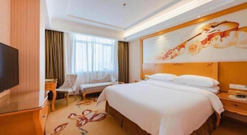 a hotel room with a large bed and a television at Vienna Hotel Guangdong Shantou South Bus Station in Shantou