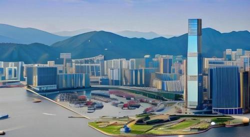 a rendering of a city with mountains in the background at Goodrich Hotel in Hong Kong