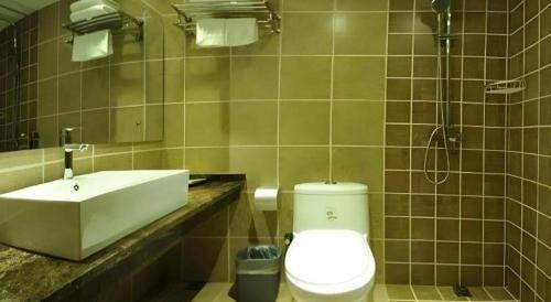a bathroom with a toilet and a sink at Datong Hotel in Datong