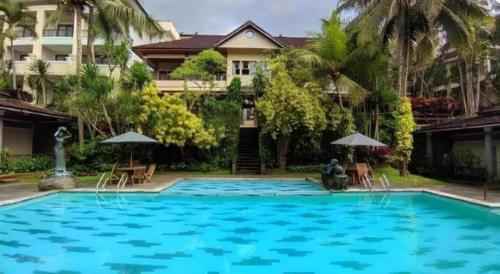 a large blue swimming pool with chairs and umbrellas at The Oxalis Regency Hotel in Magelang