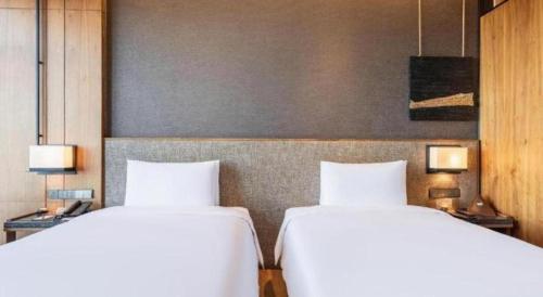 two beds sitting next to each other in a room at AOLUGUYA in Harbin