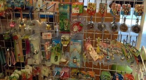 a display of toy items on a wall at Espoir Misawa in Hakuba