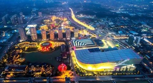 an overhead view of a city at night at Imin Hotel in Huadu
