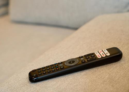 a remote control sitting on top of a couch at Luxuscontainer am Nürburgring #2 in Adenau