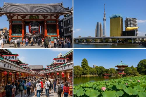 a collage of photos with people walking around a city at 東京雅麗館 in Tokyo
