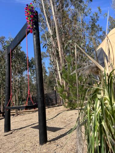 a pole with flowers on it in a playground at DOMO de Lujo con Tinaja en el Bosque de Tunquen in Algarrobo