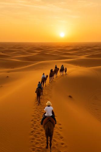 a group of people riding horses in the desert at Casa de las Estrellas in Mhamid