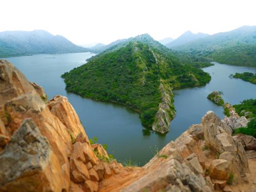 an aerial view of a large body of water at Footprint By The Lake in Udaipur