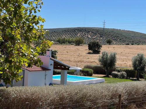 a villa with a swimming pool in a field at Monte do Pombal in Sousel