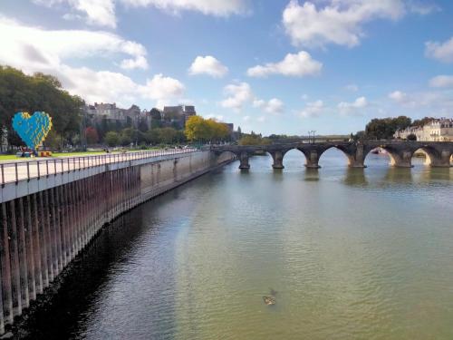 a bridge over a river in a city at Chambre d'hôtes Coeur de Maine in Angers
