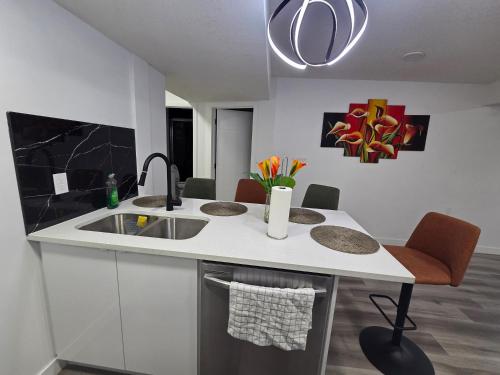 a kitchen with a sink and a counter at The Walkout at the Ravine in Edmonton