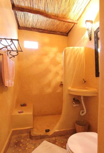 a bathroom with a shower and a toilet and a sink at Dar Rio Oro in Dakhla