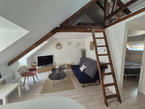 a living room with a loft bed and a ladder at L'Écrin Urbain - Centre St Brieuc in Saint-Brieuc