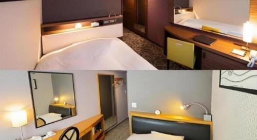 a hotel room with a bed and a mirror at Diamond Hotel Tokyo in Tokyo