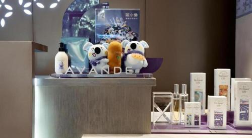 a display of products on a counter in a store at Lavande Hotel Guangzhou Quzhuang Metro Station in Guangzhou