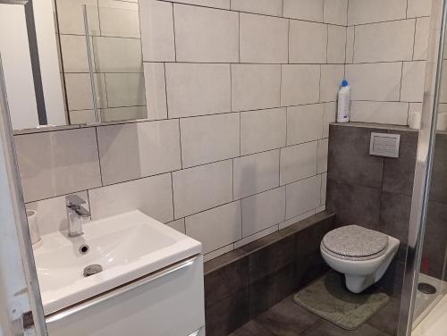 a bathroom with a toilet and a sink at Aux portes de l'Eure in Bonnières-sur-Seine