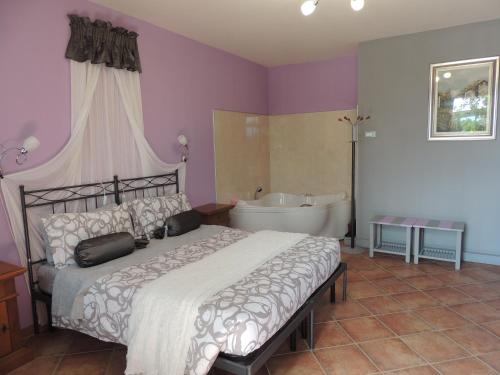 a bedroom with a large bed and a bath tub at Da Fabiana in Bossolasco