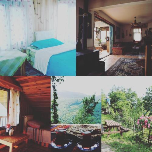 a collage of photos with a bed and a room at Zirve Dağ Evi in Kocaeli