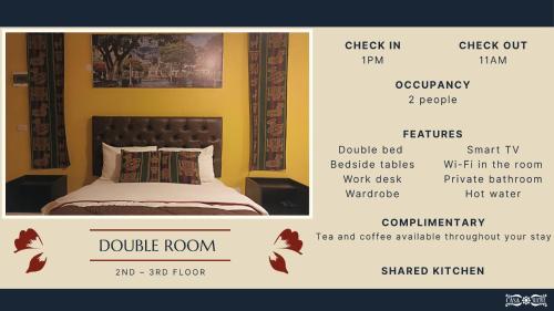 a poster of a bedroom with a bed and a picture at Casa Sucre Ayacucho in Ayacucho