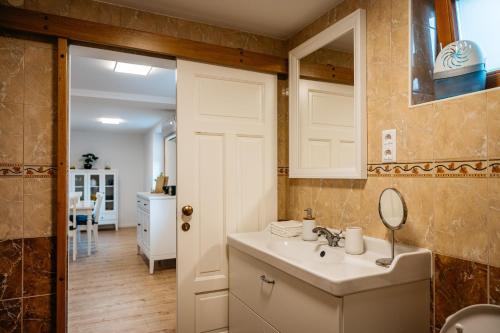 un bagno con lavandino e specchio di Bee House a Rogaška Slatina