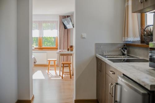 Una cocina o zona de cocina en DW Pod Jaworami - relaks - jacuzzi, sauna na wyłączność