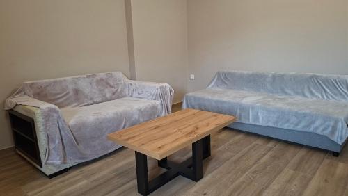 a living room with a couch and a coffee table at Akrata Green Elite Apartments in Akrata