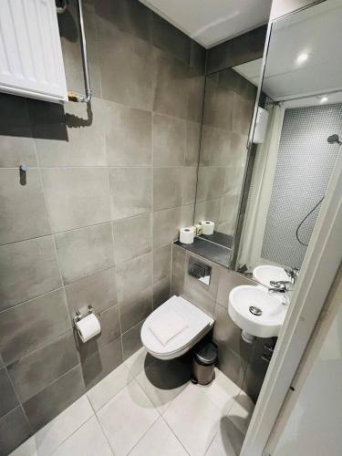 a small bathroom with a toilet and a sink at Copenhagen Studio Double Bed and Kitchen 3 in Copenhagen