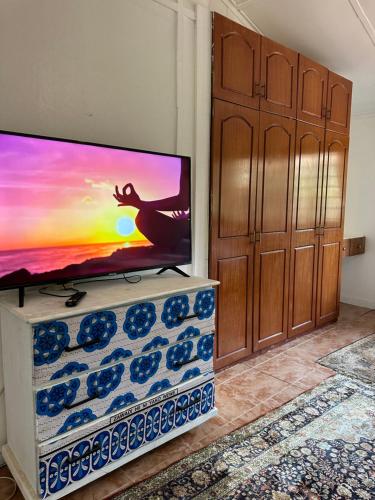 Elle comprend une télévision à écran plat. dans l'établissement Karen Cottage with Private Garden WiFi, à Nairobi