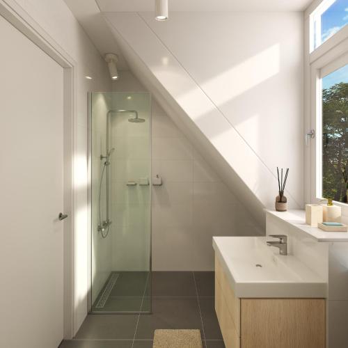 a bathroom with a shower and a sink at Dormio Water Resort Medemblik in Opperdoes