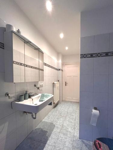 a bathroom with a sink and a mirror at Monteurs- und Ferienwohnung Miltenberg in Miltenberg