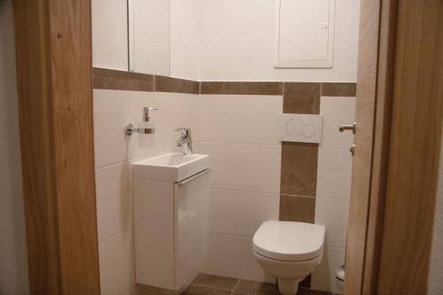 a bathroom with a toilet and a sink at Gästehaus Fohringer in Kelchsau