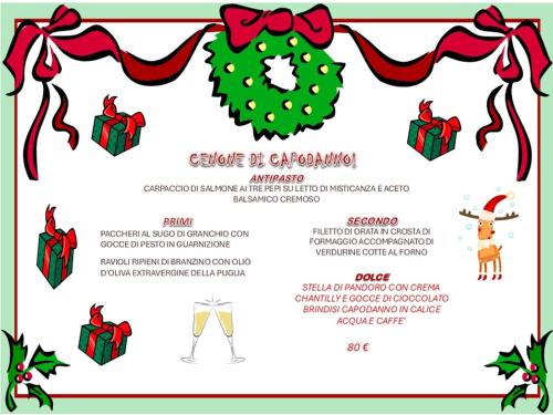 a christmas menu with presents and a christmas wreath at Hotel Benaco in Sirmione