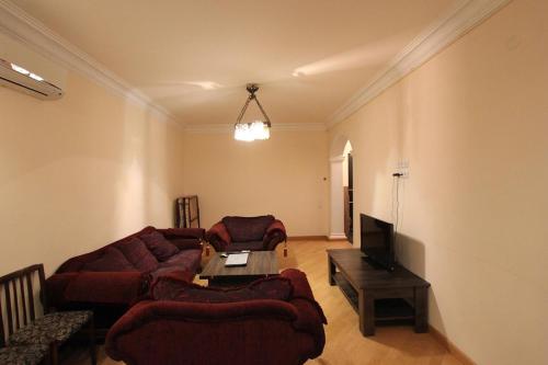 ein Wohnzimmer mit einem Sofa und einem TV in der Unterkunft Caliseum Sayat-Nova 33 in Yerevan