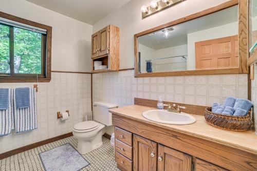 a bathroom with a sink and a toilet and a mirror at Private Dock, Near Skiing Lakefront Gaylord Home in Arbutus Beach