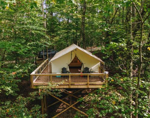 an overhead view of a tent in the woods at Tent #1 - The Whippoorwill's Nest in Rogers