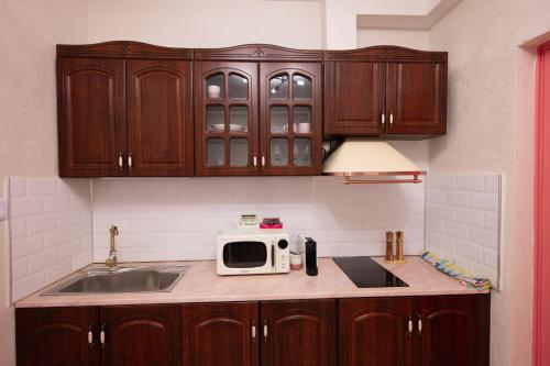 ヴィディンにあるOld Town House Kaletoのキッチン(シンク、電子レンジ付)