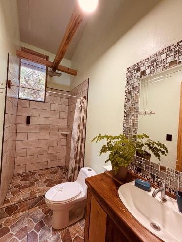 a bathroom with a toilet and a sink and a shower at Hotel Mauka Boutique Villas in Cocles