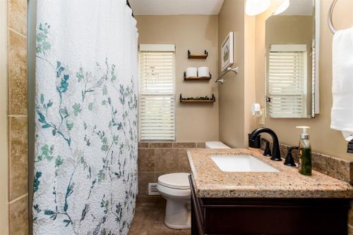 a bathroom with a toilet and a sink and a shower at The Dome Home - 3BR House 1mi to ND in South Bend