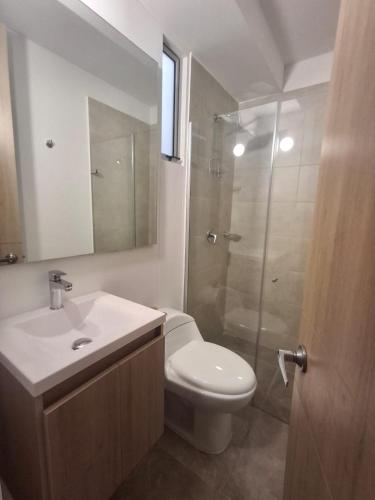 a bathroom with a toilet and a sink and a shower at Cartagena Luxury Beach Serena del Mar in Cartagena de Indias