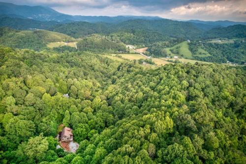 an aerial view of a house in the middle of a forest at The Guf in Sugar Grove