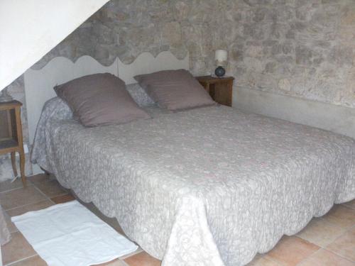 a bed with two pillows on it in a bedroom at Domaine Chanoine Rambert in Saint-André-dʼOlérargues