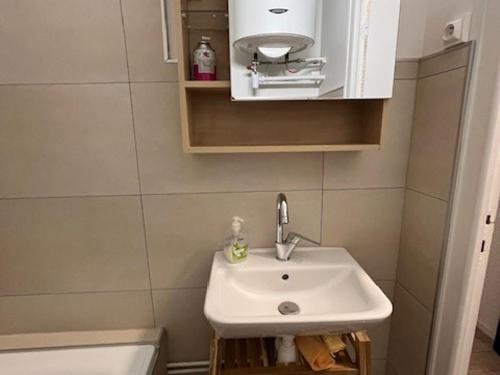 a bathroom with a sink and a toilet at Studio moderne à Super Besse, vue lac des Hermines - FR-1-814-136 in Super Besse