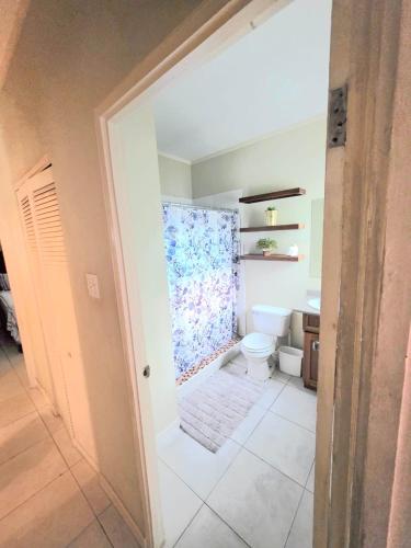 a bathroom with a toilet and a sink at #1 Jacaranda Vacation Home in Spanish Town