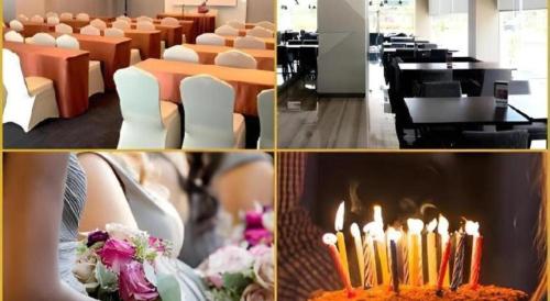 a collage of photos with a cake with lit candles at Wing Hotel Kualanamu Airport in Medan
