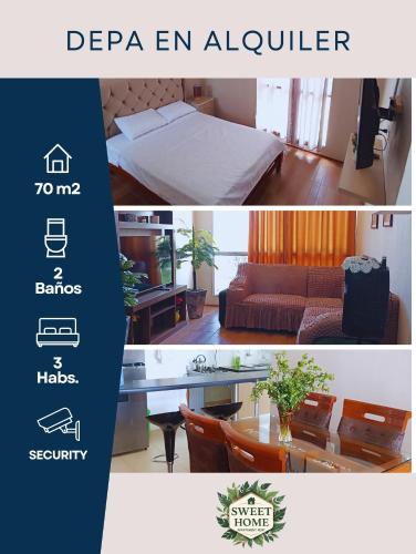 eine Collage mit zwei Bildern eines Zimmers in der Unterkunft Sweet Home - Departamento en Tarapoto in Tarapoto