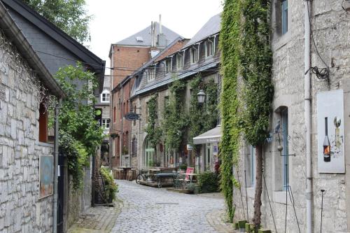 an alley in an old town with ivy at Bos Chalet Durbuy in Durbuy