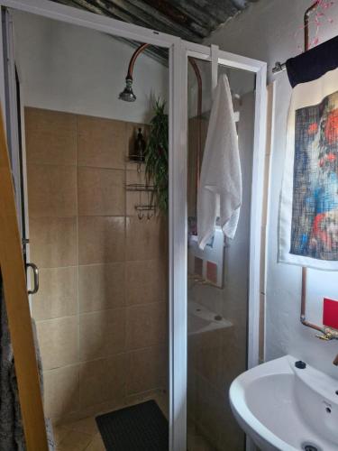 a bathroom with a shower and a sink at Guesthouse TiinTiin in Potchefstroom