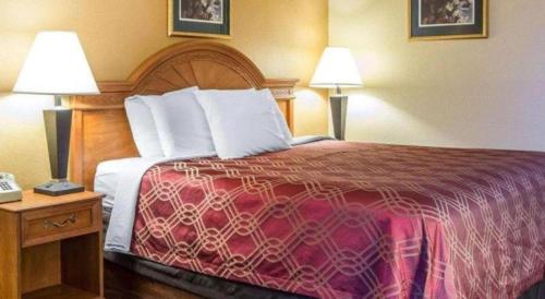 a hotel room with a large bed with two lamps at Econo Lodge Dalton West in Dalton
